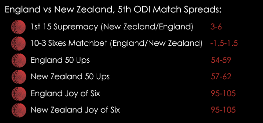 England New Zealand 5th ODI Match Spreads June 19th